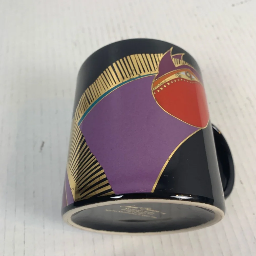 Laurel Burch Moroccan Horse Heads Coffee Mug Black Purple Red Gold Vintage Japan